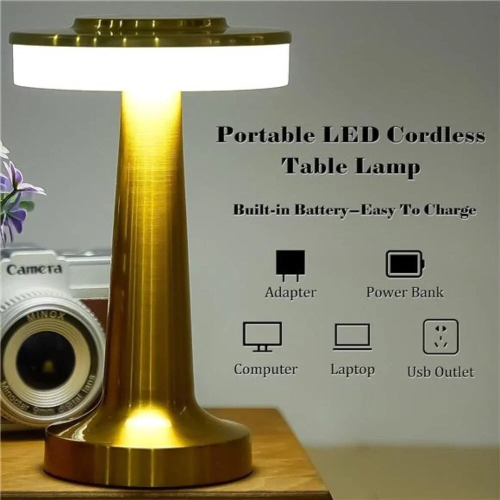 Set of 2 LED Table Lamps Rechargeable Touch Sensor Portable Cordless Gold
